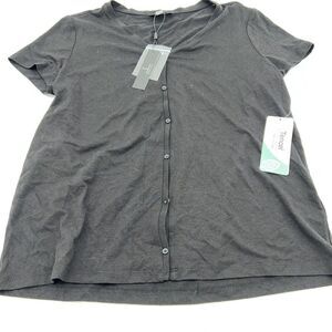 Tahari Black Button Up Shirt Sleeve Top NWT Size M Lyocell